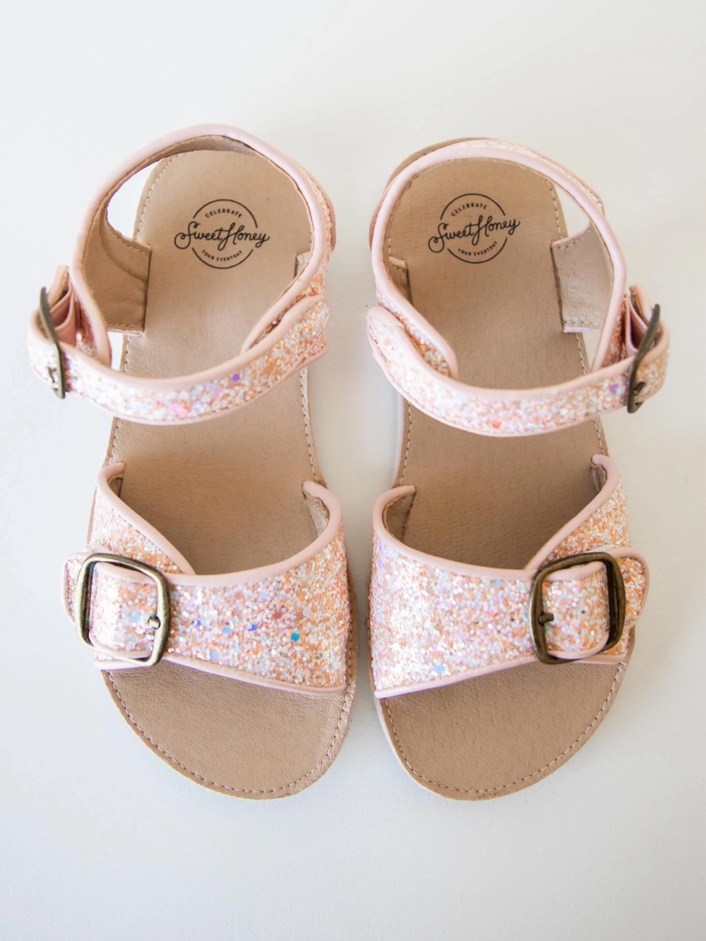 SweetHoney Girls Sparkle Pink Glitter Buckle Sandals
